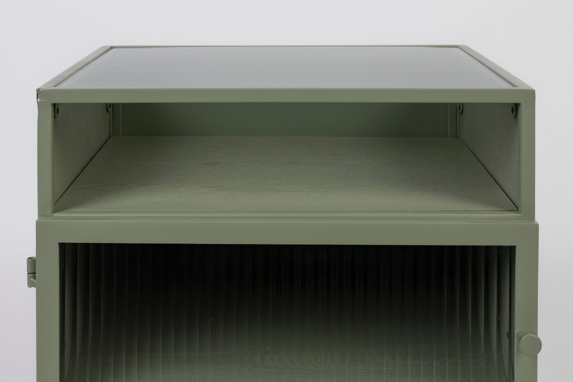 Herbe Green Wood & Ribbed Glass Bedside Table